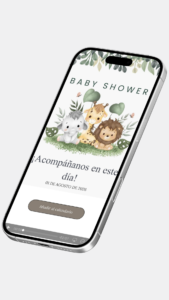 Invitación digital de baby shower con animalitos safari