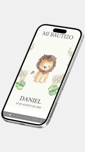 Invitación digital de bautizo con cruz e iglesia