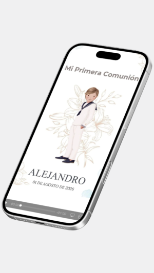 Invitación digital de comunión en tonos azul fresco para niño
