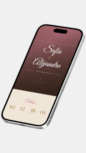 Invitación digital de boda estilo romance dorado con tipografía elegante